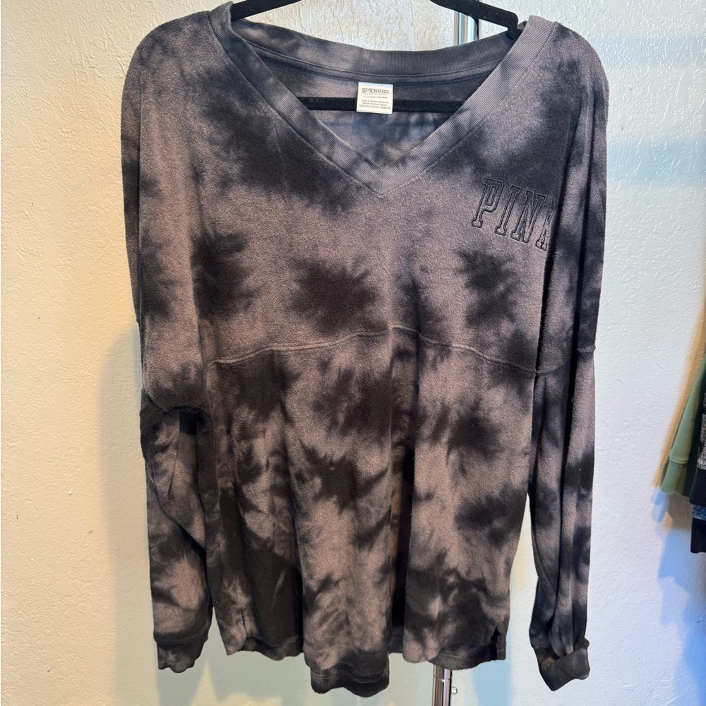 Pink Tie-Dye V-Neck Sweatshirt